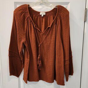 NWOT WONDERLY BOHO BURNT ORANGE TASSLE TOP LARGE